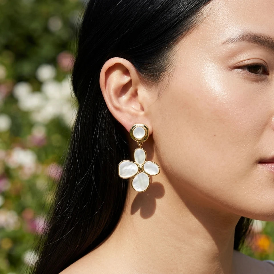 Flower Themed White Stone Earrings