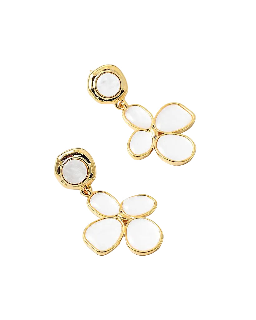 Flower Themed White Stone Earrings