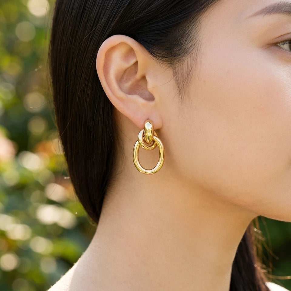 Gold Metal Geo Door Knocker Earrings