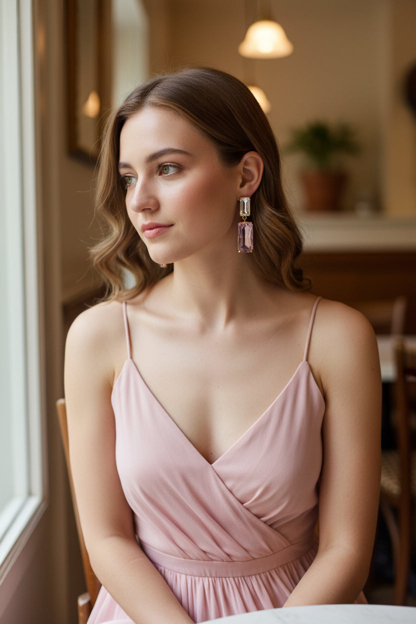 Crystal Drop Rectangular Earrings
