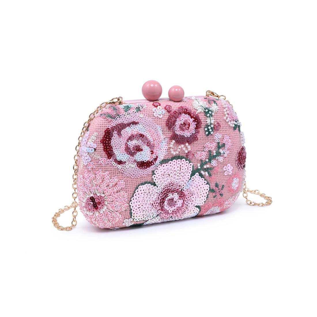 Sequined Floral Patterned Clutch