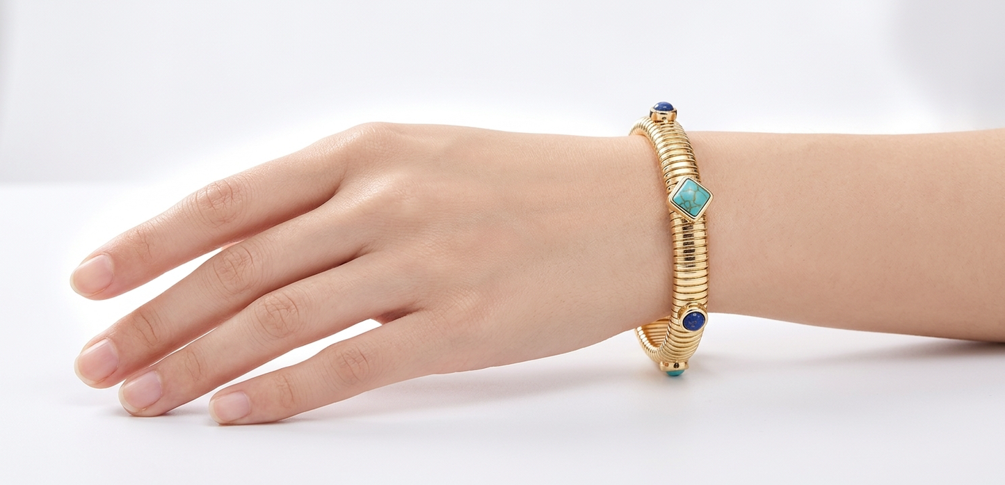 Stone & Cobra Link Cuff Bracelet