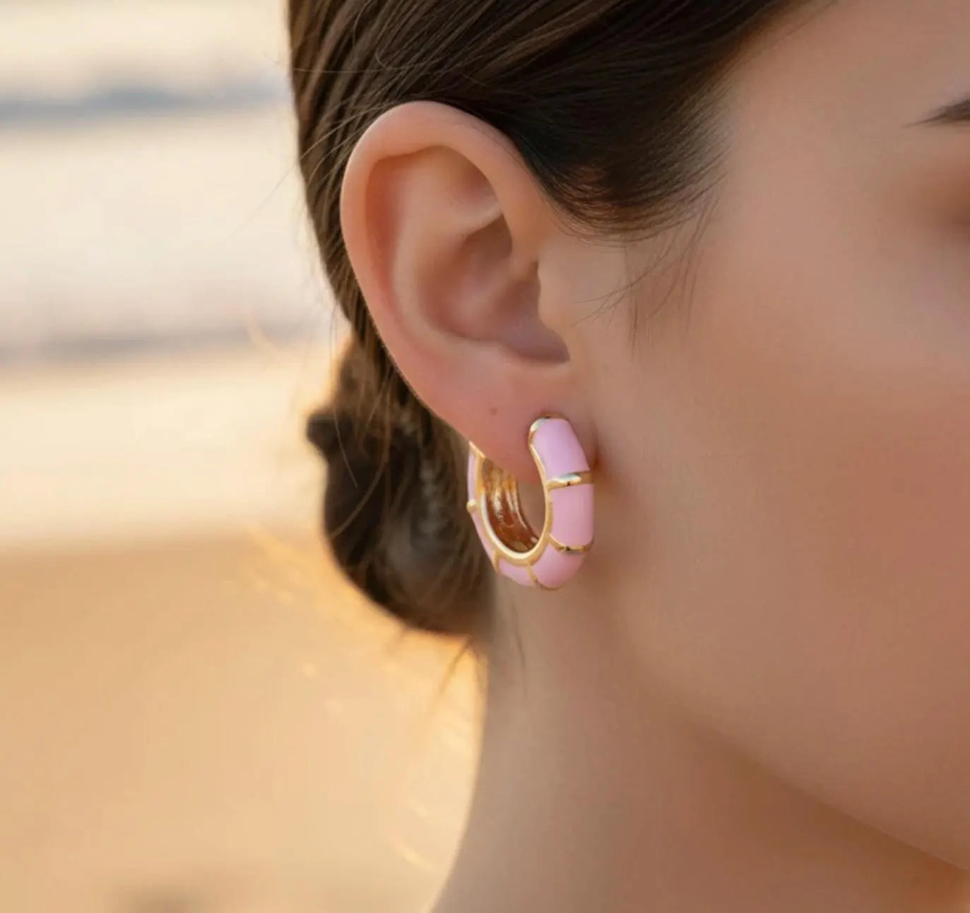 Bamboo Themed Enamel Half Hoop Earrings