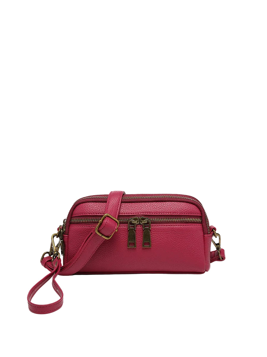Vegan leather double compartment crossbody bag/wristlet
