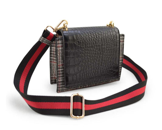 Plaid Printed Bag With Embossed Croco